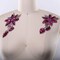 6" x 3.25" Magenta Beaded Flower Patches Set of 2 Sequined Iron-On Appliques with Leaf Detail